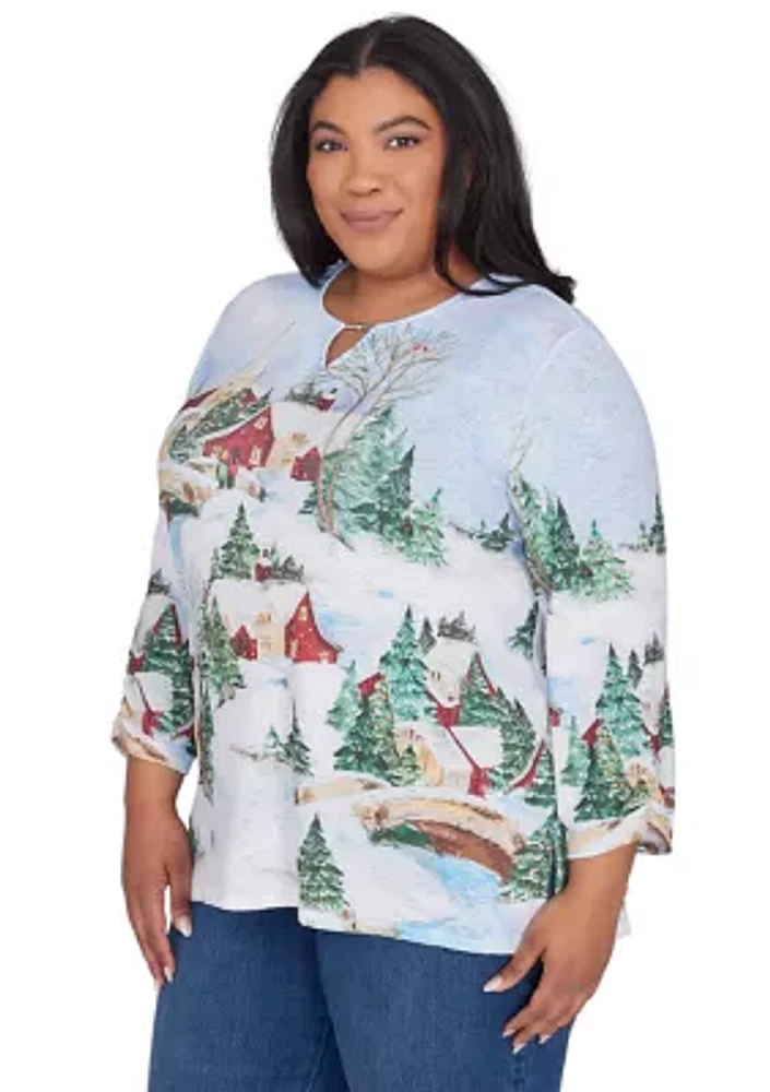 Plus Classics Winter Wonderland Scene Top