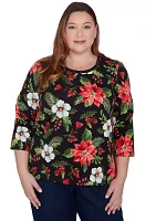 Plus Classic Poinsettia Printed Top