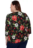 Plus Classic Poinsettia Printed Top