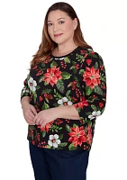 Plus Classic Poinsettia Printed Top