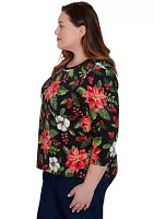 Plus Classic Poinsettia Printed Top