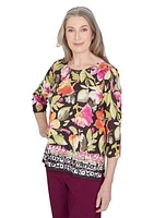 Women's Classics Floral Geo Border Top