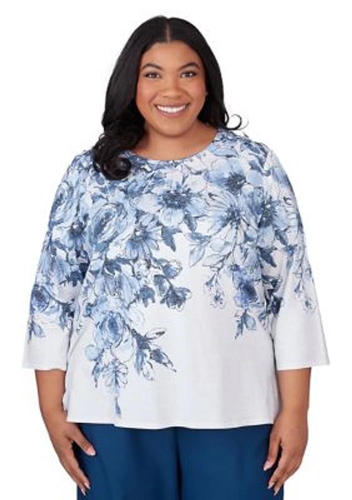 Plus Classics Floral Yoke Shimmer Top