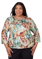 Plus Classics Ikat Floral Printed Top