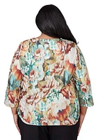 Plus Classics Ikat Floral Printed Top