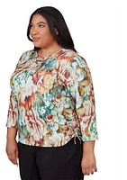 Plus Classics Ikat Floral Printed Top