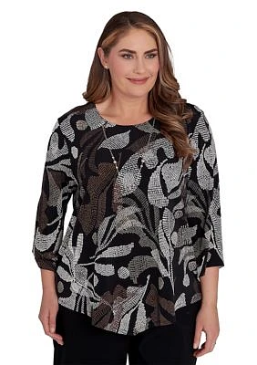 Plus Classics Textured Leaf Printed Top