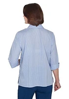 Petite Classics Embroidered Pinstripe Button Down Top