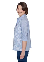 Petite Classics Embroidered Pinstripe Button Down Top