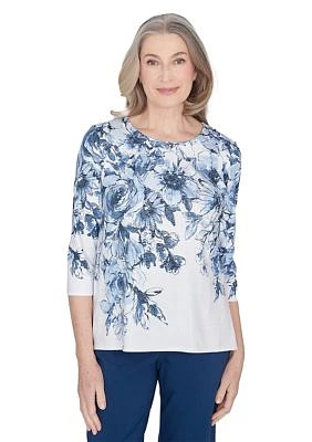 Petite Classics Floral Yoke Shimmer Top