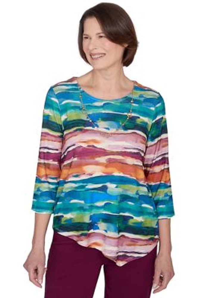 Petite Classics Watercolor Biadere Knit Top