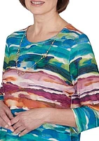 Petite Classics Watercolor Biadere Knit Top