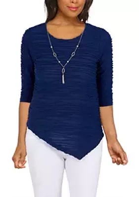 Alfred Dunner Women's Classics Solid Texture Knit Top with Necklace