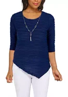 Alfred Dunner Women's Classics Solid Texture Knit Top with Necklace