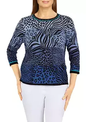 Alfred Dunner Women's Ombré Animal Skin Jacquard Sweater