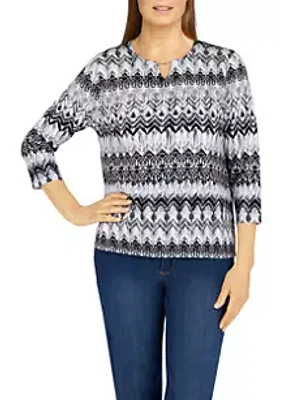 Alfred Dunner Women's Classics Biadere Print Knit Sweater