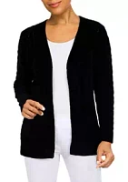 Alfred Dunner Women's Open Front Chenille Cardigan with Pockets