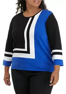 Alfred Dunner Plus Geo Patchwork Sweater