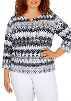 Alfred Dunner Plus Classics Biadere Print Sweater