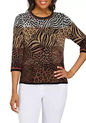Alfred Dunner Petite Ombré Animal Skin Sweater