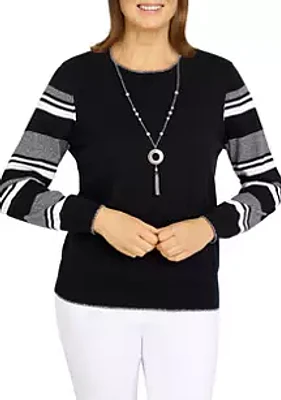 Alfred Dunner Petite Striped Sleeve Sweater