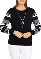 Alfred Dunner Petite Striped Sleeve Sweater