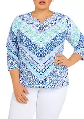 Alfred Dunner Plus Classics Chevron Scroll Top