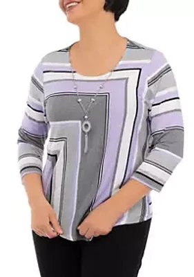 Alfred Dunner Petite Spliced Stripe Top with Necklace