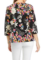 Women's Classics Neutrals Floral Border Yoke Print Top