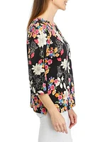 Women's Classics Neutrals Floral Border Yoke Print Top