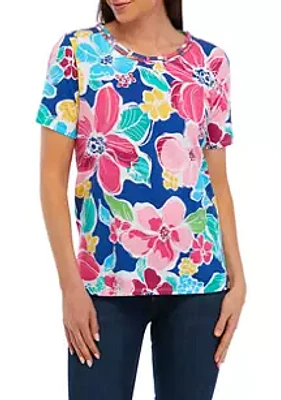 Alfred Dunner Women's Short Sleeve Floral Knit T-Shirt