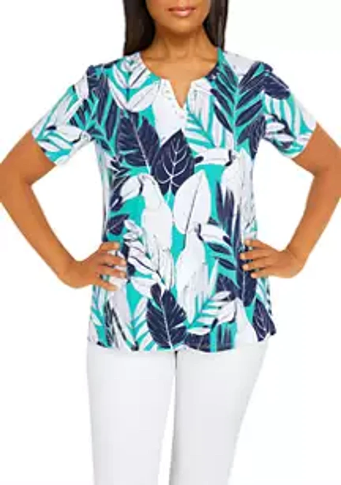 Alfred Dunner Women's Short Sleeve Palm Print T-Shirt