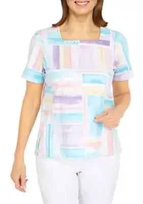 Alfred Dunner Women's Short Sleeve Patch Stripe T-Shirt