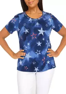 Alfred Dunner Women's Key Item Tie Dye Star T-Shirt