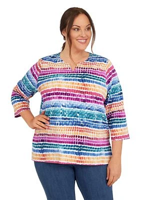 Plus Colorful Stripe Printed Top