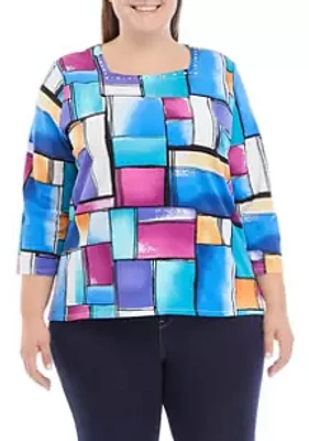 Alfred Dunner Plus Multi Geometric Knit Top