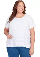 Alfred Dunner Plus Classics Neutrals Stripe Lace Yoke Top