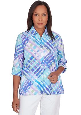 Petite Classics Brights Lattice Plaid Woven Button Down Top