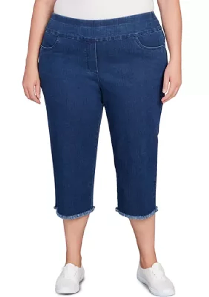Plus Classics Denim Fringe Capri Pants