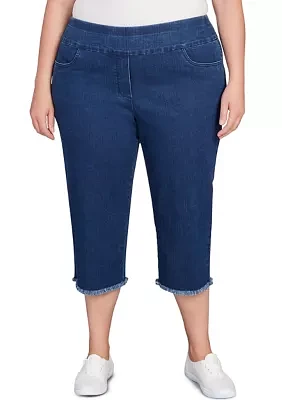 Plus Classics Denim Fringe Capri Pants