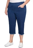 Plus Classics Denim Fringe Capri Pants