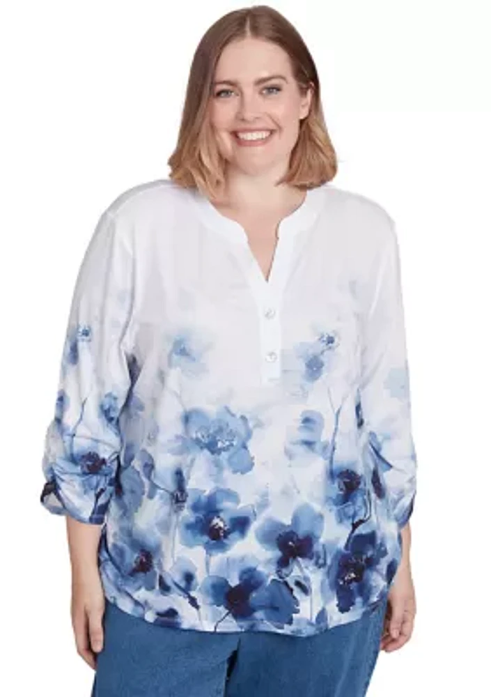 Plus Classics Floral Border Printed Top