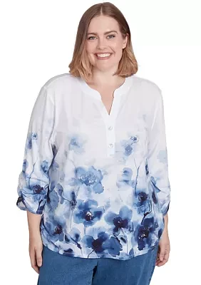 Plus Classics Floral Border Printed Top