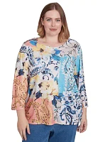 Plus Classics Batik Floral Patch Printed Top