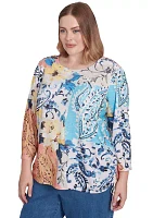 Plus Classics Batik Floral Patch Printed Top