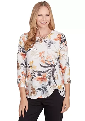 Petite Classics Watercolor Floral Printed Top