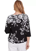 Petite Classics Monotone Asymmetric Floral Printed Top