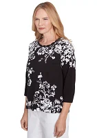 Petite Classics Monotone Asymmetric Floral Printed Top