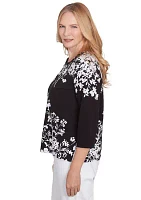 Petite Classics Monotone Asymmetric Floral Printed Top