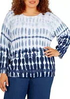 Alfred Dunner Plus Size Shenandoah Valley Crew Neck Ombré Tie Dye Sweater